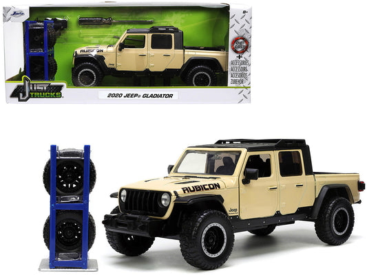 2020 Jeep Gladiator Rubicon Pickup Truck Cream with Roof Rack with Extra Wheels "Just Trucks" Series 1/24 Diecast Model Car
