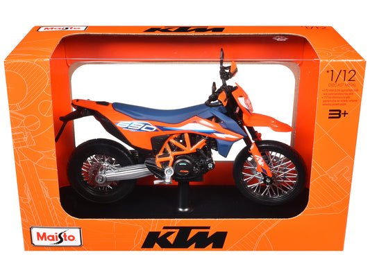 2023 KTM 690 SMC R Orange and Blue with Display Base 1/12 Diecast Model