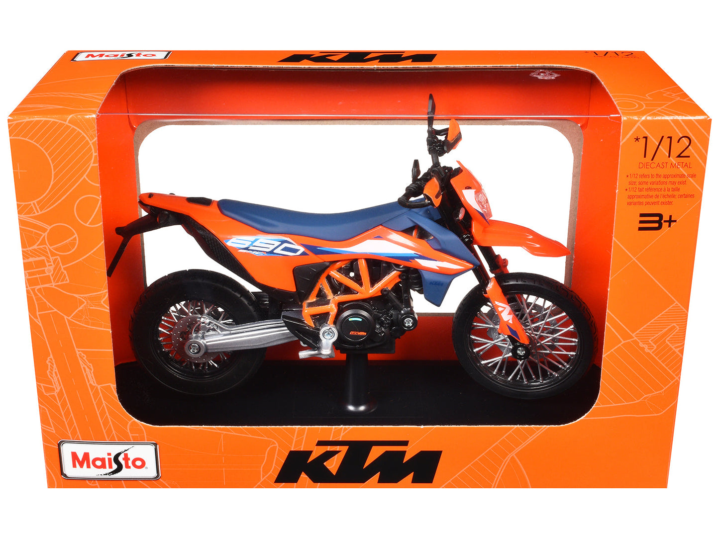 2023 KTM 690 SMC R Orange and Blue with Display Base 1/12 Diecast Model