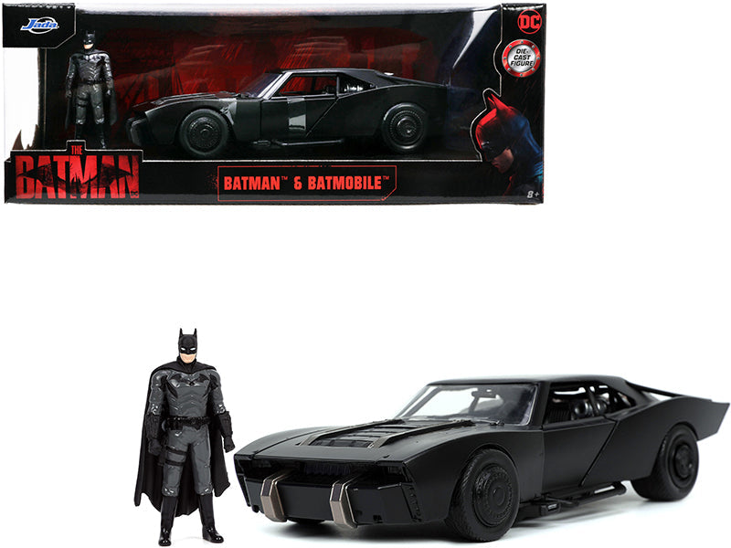 Batmobile Matt Black with Batman Diecast Figure "The Batman" (2022) Movie "DC Comics" 1/24 Diecast Model Car
