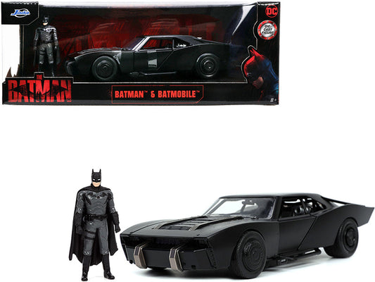 Batmobile Matt Black with Batman Diecast Figure "The Batman" (2022) Movie "DC Comics" 1/24 Diecast Model Car