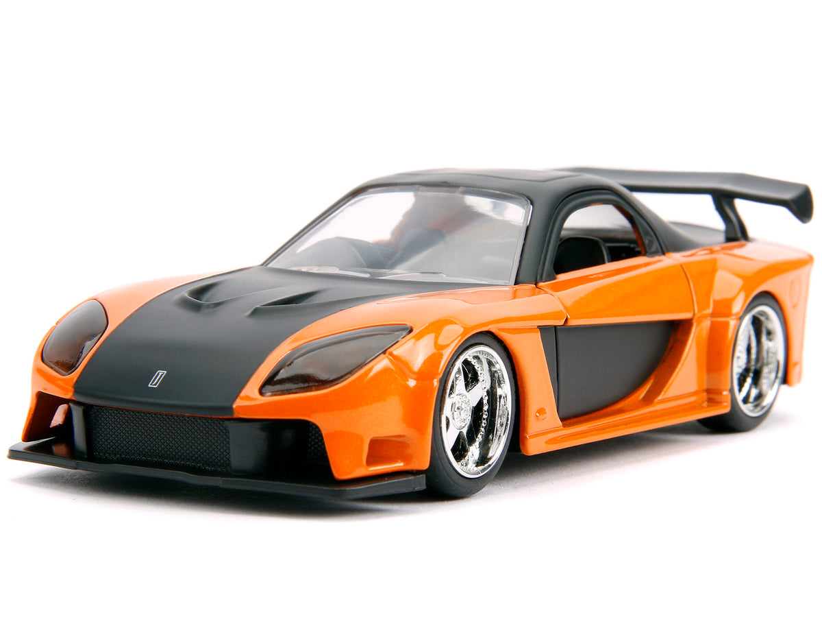 Han's Mazda RX-7 Orange Metallic and Matt Black and Toyota GR Supra Orange Metallic with Black Hood Set of 2 pieces "Fast & Furious" Series 1/32 Diecast Model Cars