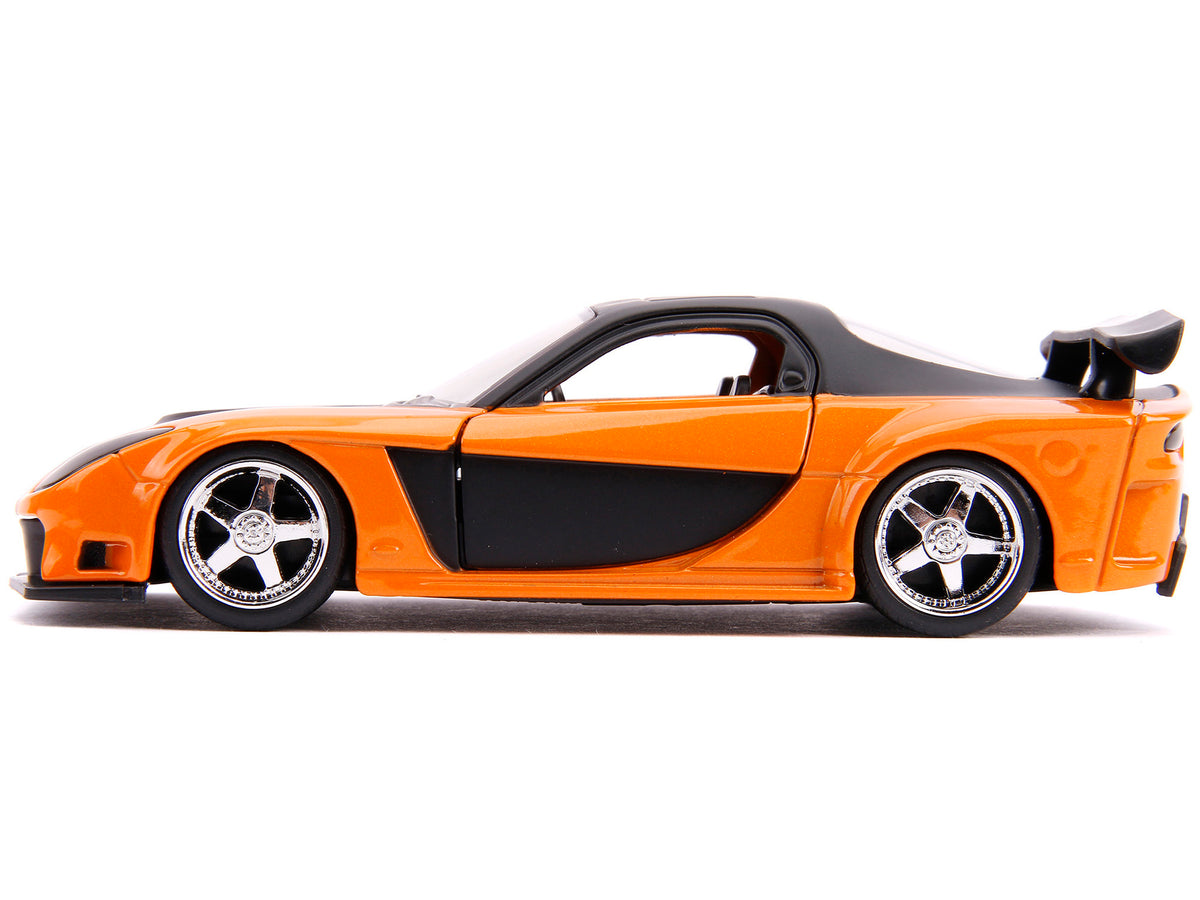 Han's Mazda RX-7 Orange Metallic and Matt Black and Toyota GR Supra Orange Metallic with Black Hood Set of 2 pieces "Fast & Furious" Series 1/32 Diecast Model Cars
