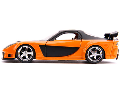Han's Mazda RX-7 Orange Metallic and Matt Black and Toyota GR Supra Orange Metallic with Black Hood Set of 2 pieces "Fast & Furious" Series 1/32 Diecast Model Cars