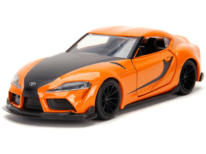 Han's Mazda RX-7 Orange Metallic and Matt Black and Toyota GR Supra Orange Metallic with Black Hood Set of 2 pieces "Fast & Furious" Series 1/32 Diecast Model Cars