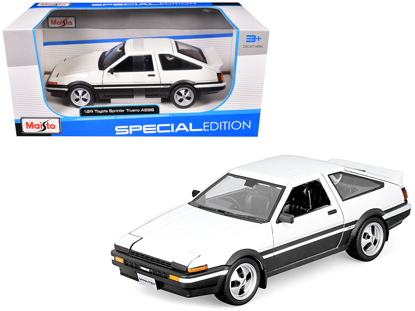 Toyota Sprinter Trueno AE86 RHD (Right Hand Drive) White with Black Stripes "Special Edition" Series 1/24 Diecast Model Car