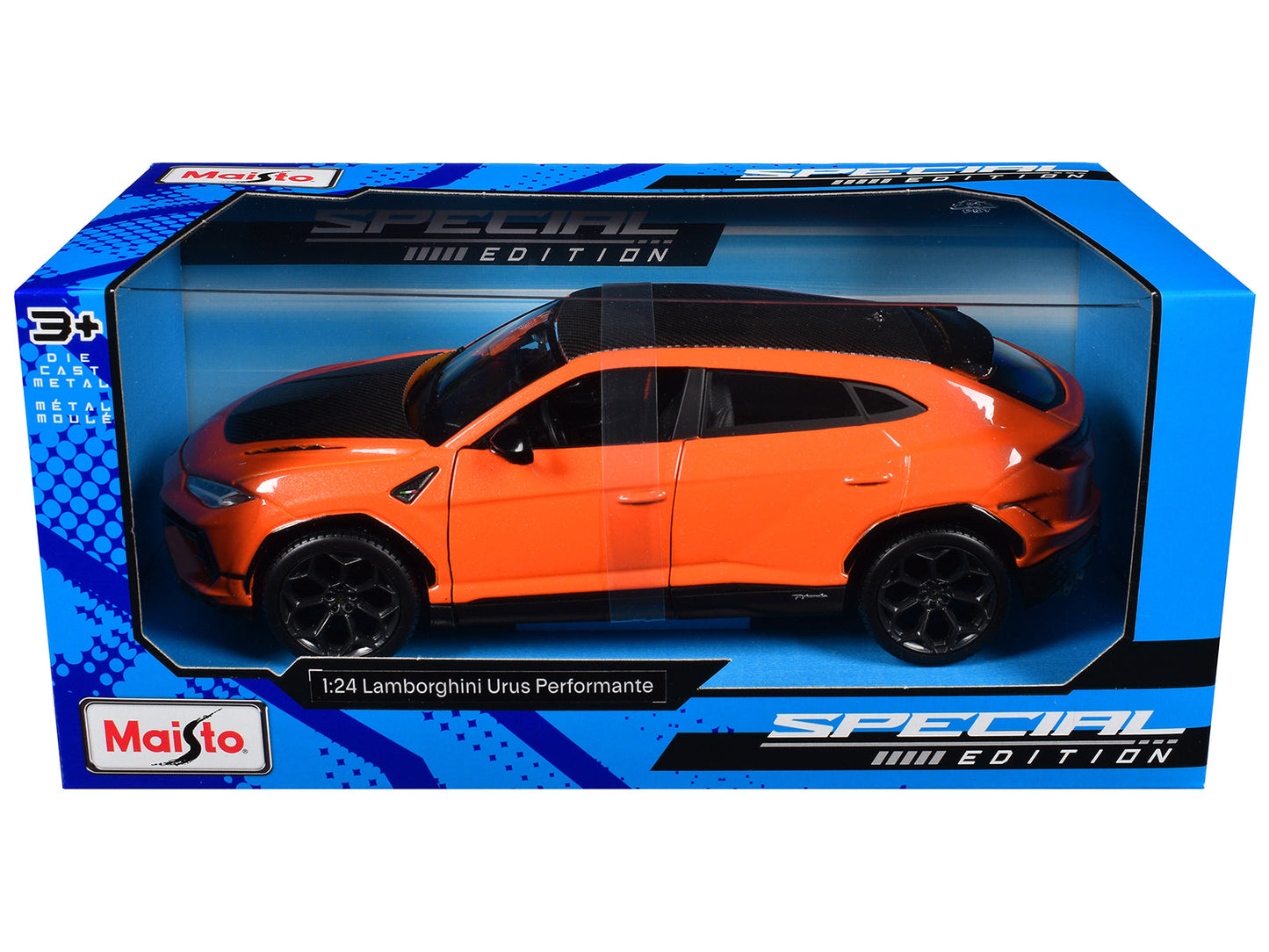Lamborghini Urus Performante Orange Metallic with Carbon Hood and Top "Special Edition" Series 1/24 Diecast Model Car