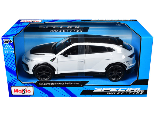 Lamborghini Urus Performante White Metallic with Carbon Hood and Top "Special Edition" Series 1/24 Diecast Model Car