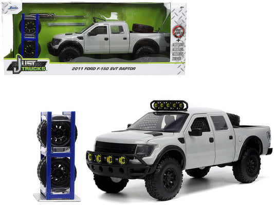 2011 Ford F-150 SVT Raptor Pickup Truck Light Gray with Extra Wheels "Just Trucks" Series 1/24 Diecast Model Car