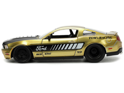2010 Ford Mustang GT Gold Metallic with Black Graphics and Hood "Tom's Racing" "Bigtime Muscle" Series 1/24 Diecast Model Car