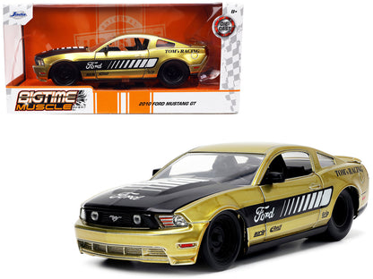 2010 Ford Mustang GT Gold Metallic with Black Graphics and Hood "Tom's Racing" "Bigtime Muscle" Series 1/24 Diecast Model Car