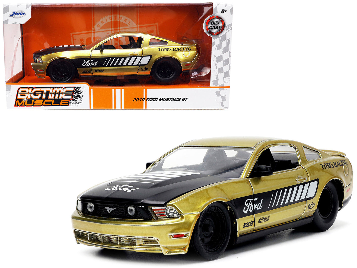 2010 Ford Mustang GT Gold Metallic with Black Graphics and Hood "Tom's Racing" "Bigtime Muscle" Series 1/24 Diecast Model Car