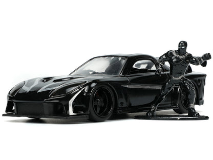 1995 Mazda RX-7 RHD (Right Hand Drive) Black and Black Panther Diecast Figure "The Avengers" "Hollywood Rides" Series 1/32 Diecast Model Car