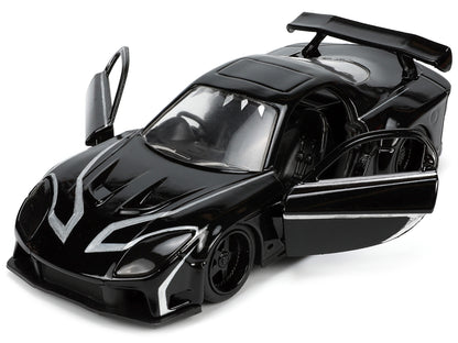 1995 Mazda RX-7 RHD (Right Hand Drive) Black and Black Panther Diecast Figure "The Avengers" "Hollywood Rides" Series 1/32 Diecast Model Car