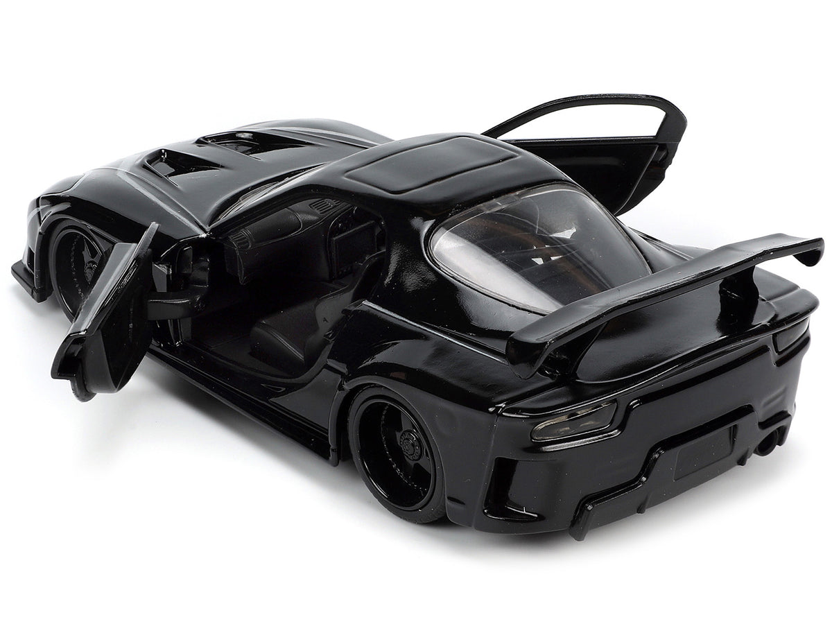 1995 Mazda RX-7 RHD (Right Hand Drive) Black and Black Panther Diecast Figure "The Avengers" "Hollywood Rides" Series 1/32 Diecast Model Car