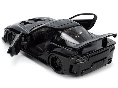 1995 Mazda RX-7 RHD (Right Hand Drive) Black and Black Panther Diecast Figure "The Avengers" "Hollywood Rides" Series 1/32 Diecast Model Car