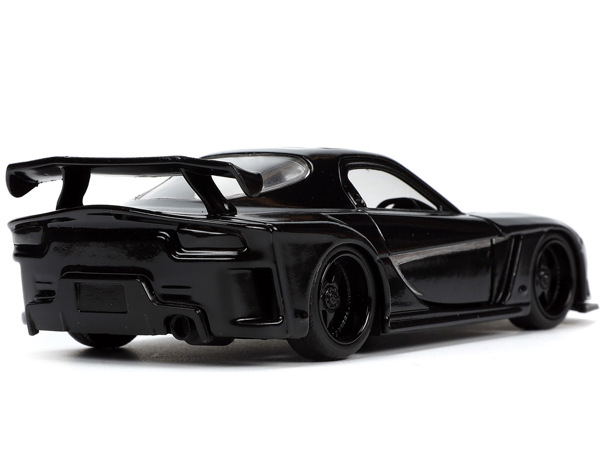 1995 Mazda RX-7 RHD (Right Hand Drive) Black and Black Panther Diecast Figure "The Avengers" "Hollywood Rides" Series 1/32 Diecast Model Car