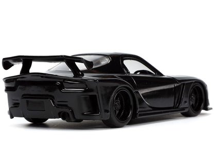 1995 Mazda RX-7 RHD (Right Hand Drive) Black and Black Panther Diecast Figure "The Avengers" "Hollywood Rides" Series 1/32 Diecast Model Car