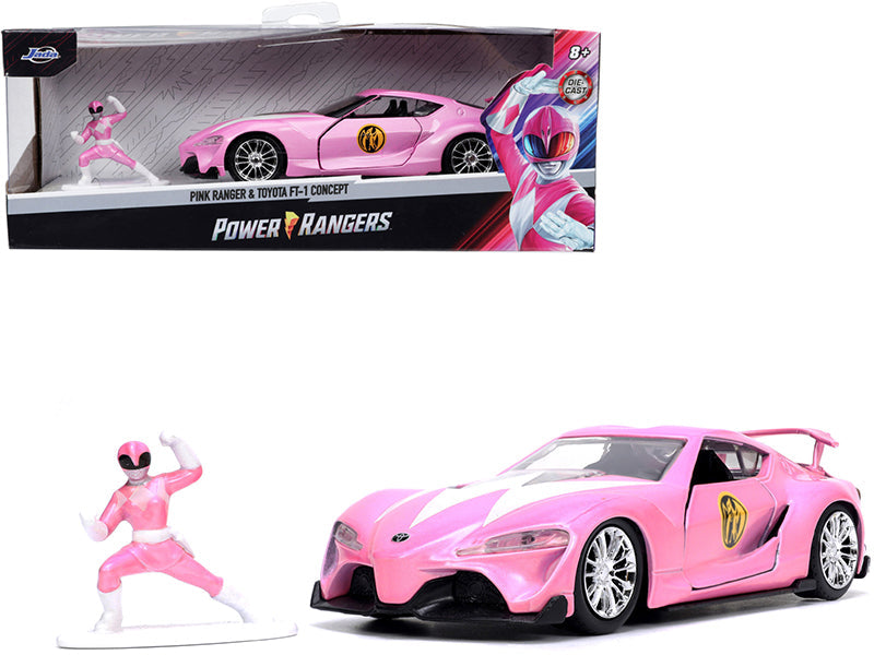 Toyota FT-1 Concept Pink Metallic and Pink Ranger Diecast Figurine "Power Rangers" "Hollywood Rides" Series 1/32 Diecast Model Car