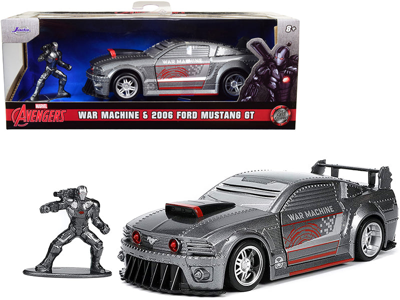 2006 Ford Mustang GT Gray Metallic and War Machine Diecast Figurine "Avengers" "Marvel" Series "Hollywood Rides" Series 1/32 Diecast Model Car