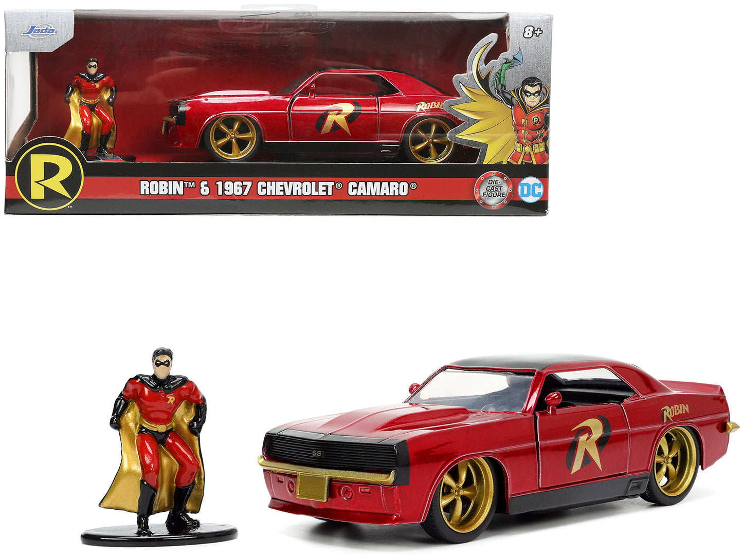 1969 Chevrolet Camaro Dark Red Metallic with Black Top and Robin Diecast Figure "Batman" "Hollywood Rides" Series 1/32 Diecast Model Car