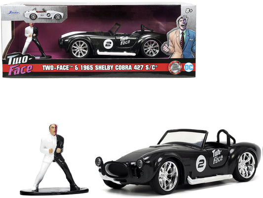 1965 Shelby Cobra 427 S/C #2 Black Metallic and White and Harvey Two-Face Diecast Figure "Batman" "Hollywood Rides" Series 1/32 Diecast Model Car