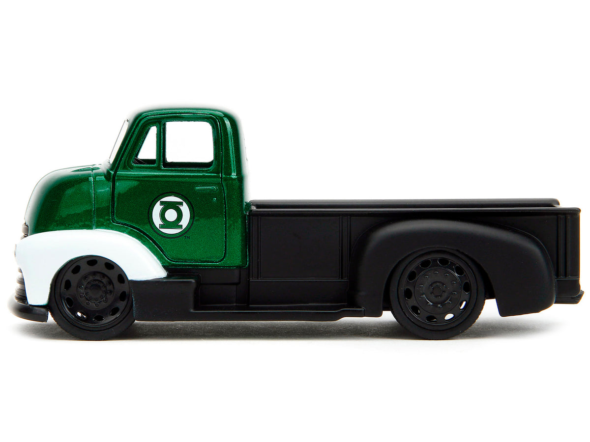 1952 Chevrolet COE Pickup Truck Green Metallic and Black and Green Lantern Diecast Figure "DC Comics" "Hollywood Rides" Series 1/32 Diecast Model Car
