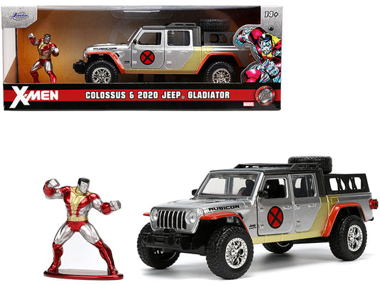 2020 Jeep Gladiator Pickup Truck Silver and Colossus Diecast Figurine "X-Men" Marvel "Hollywood Rides" Series 1/32 Diecast Model Car