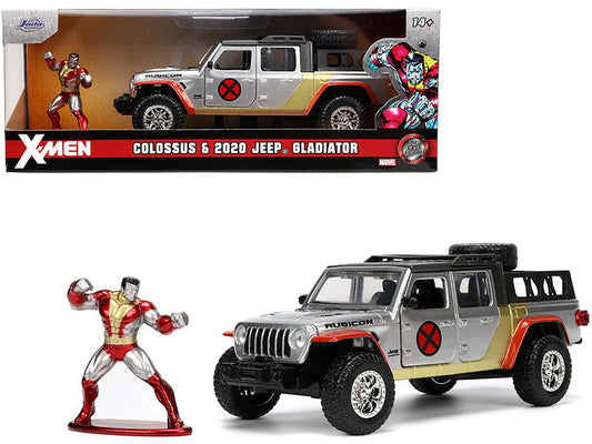 2020 Jeep Gladiator Pickup Truck Silver and Colossus Diecast Figurine "X-Men" Marvel "Hollywood Rides" Series 1/32 Diecast Model Car