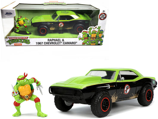 1967 Chevrolet Camaro Offroad Bright Green and Matt Black (Dirty Version) and Raphael Diecast Figure "Teenage Mutant Ninja Turtles" "Hollywood Rides" Series 1/24 Diecast Model Car