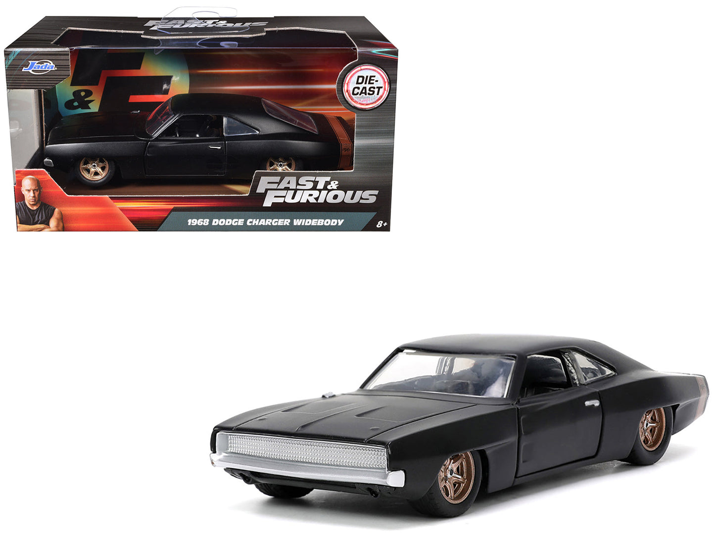 1968 Dodge Charger Widebody Matt Black with Bronze Tail Stripe "F9" (2021) Movie "Fast & Furious" Series 1/32 Diecast Model Car