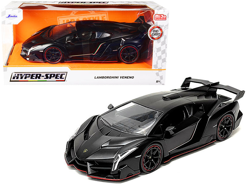 Lamborghini Veneno Matt Black "Hyper-Spec" Series 1/24 Diecast Model Car