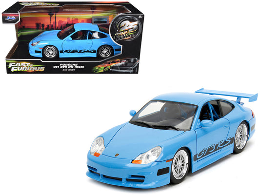 Porsche 911 GT3 RS Light Blue with Black Accents "Fast Five" (2011) Movie "25 Years of Fast & Furious" Series 1/24 Diecast Model Car