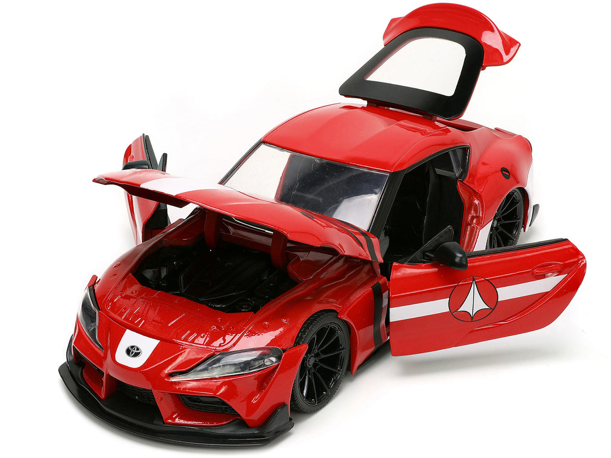 2020 Toyota Supra Red with Graphics and Miriya Sterling Diecast Figurine "Robotech" "Hollywood Rides" Series 1/24 Diecast Model Car