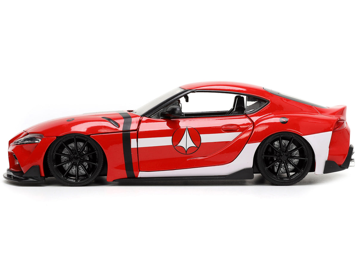 2020 Toyota Supra Red with Graphics and Miriya Sterling Diecast Figurine "Robotech" "Hollywood Rides" Series 1/24 Diecast Model Car