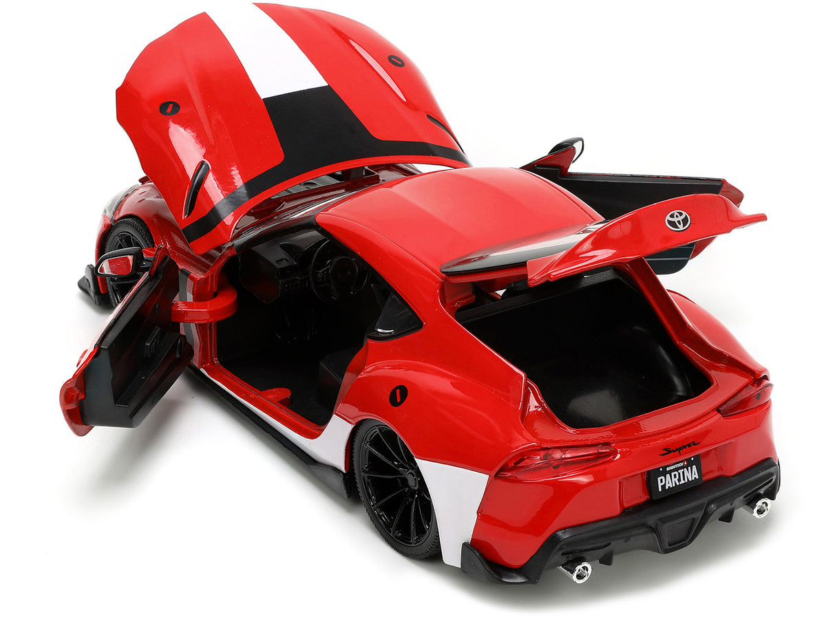 2020 Toyota Supra Red with Graphics and Miriya Sterling Diecast Figurine "Robotech" "Hollywood Rides" Series 1/24 Diecast Model Car