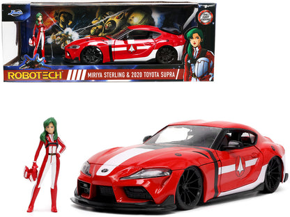 2020 Toyota Supra Red with Graphics and Miriya Sterling Diecast Figurine "Robotech" "Hollywood Rides" Series 1/24 Diecast Model Car