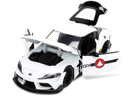 2020 Toyota Supra White and Roy Focker Diecast Figurine "Robotech" "Hollywood Rides" Series 1/24 Diecast Model Car