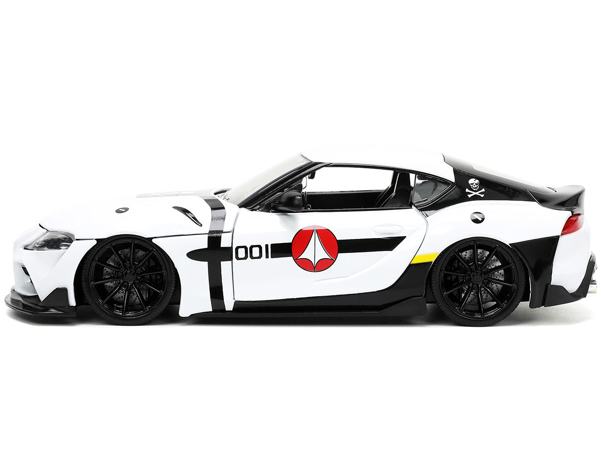 2020 Toyota Supra White and Roy Focker Diecast Figurine "Robotech" "Hollywood Rides" Series 1/24 Diecast Model Car