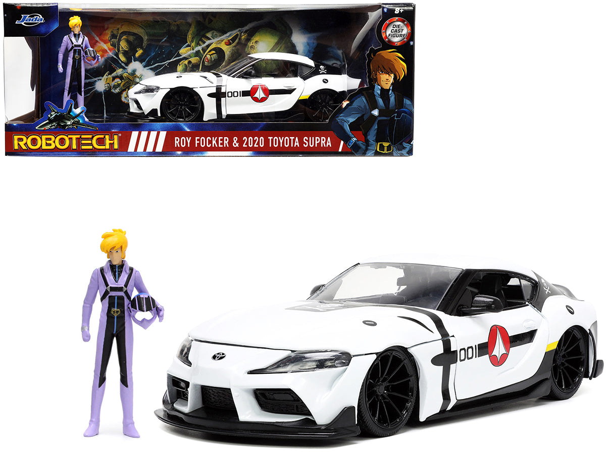 2020 Toyota Supra White and Roy Focker Diecast Figurine "Robotech" "Hollywood Rides" Series 1/24 Diecast Model Car