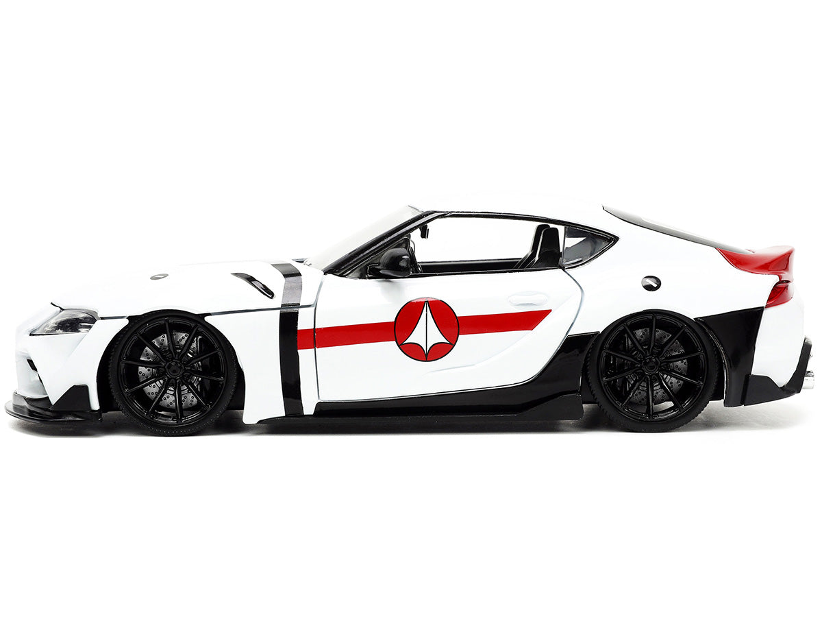 2020 Toyota Supra White and Rick Hunter Diecast Figurine "Robotech" "Hollywood Rides" Series 1/24 Diecast Model Car