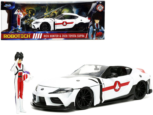 2020 Toyota Supra White and Rick Hunter Diecast Figurine "Robotech" "Hollywood Rides" Series 1/24 Diecast Model Car