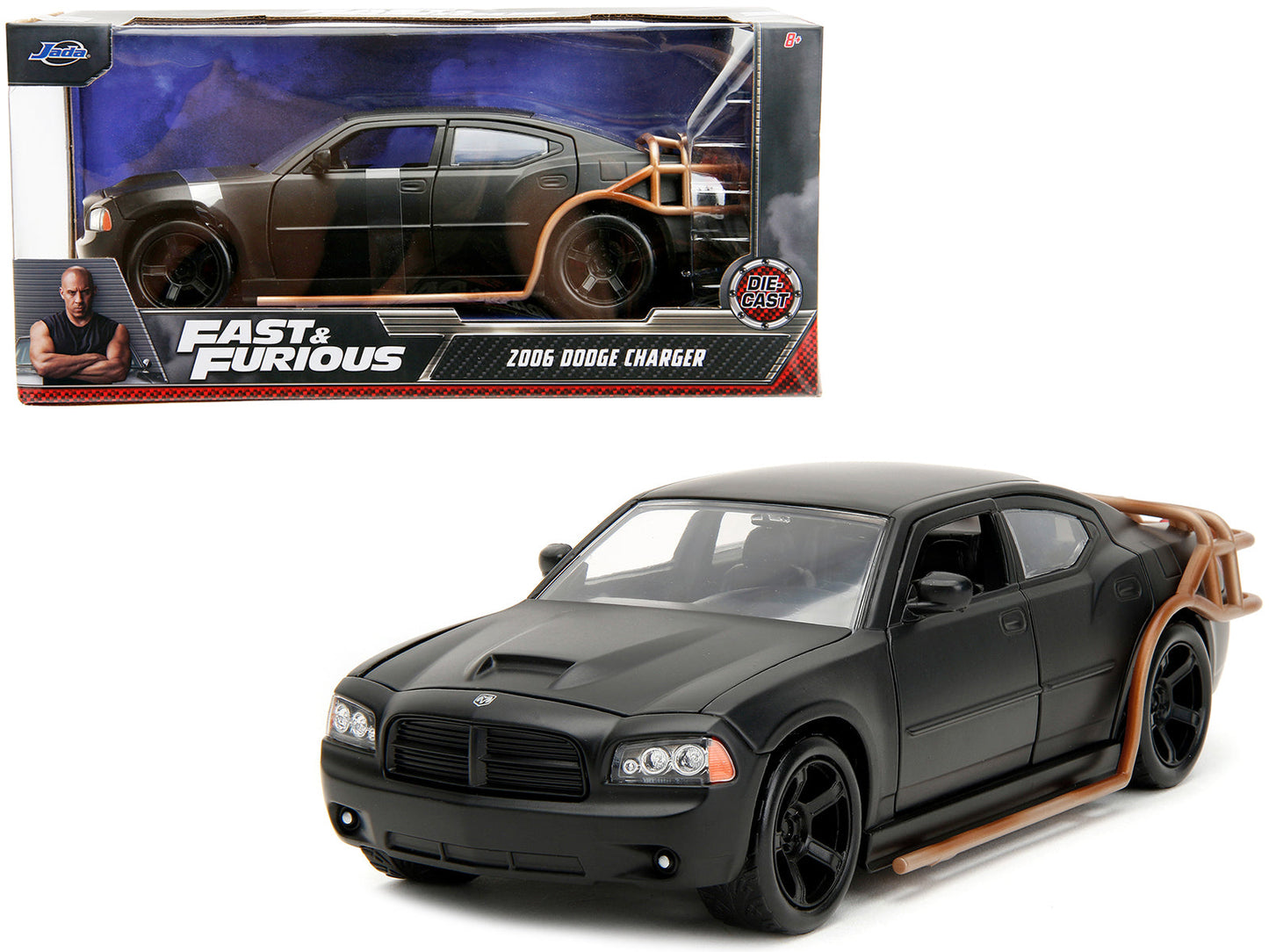 2006 Dodge Charger Matt Black with Outer Cage "Fast & Furious" Movie 1/24 Diecast Model Car
