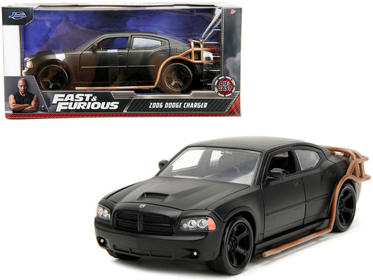2006 Dodge Charger Matt Black with Outer Cage "Fast & Furious" Movie 1/24 Diecast Model Car