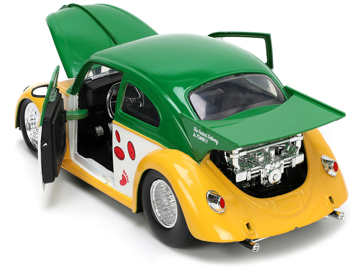 1959 Volkswagen Drag Beetle Green and Yellow and Michelangelo Diecast Figure "Teenage Mutant Ninja Turtles" "Hollywood Rides" Series 1/24 Diecast Model Car