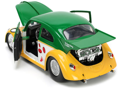 1959 Volkswagen Drag Beetle Green and Yellow and Michelangelo Diecast Figure "Teenage Mutant Ninja Turtles" "Hollywood Rides" Series 1/24 Diecast Model Car