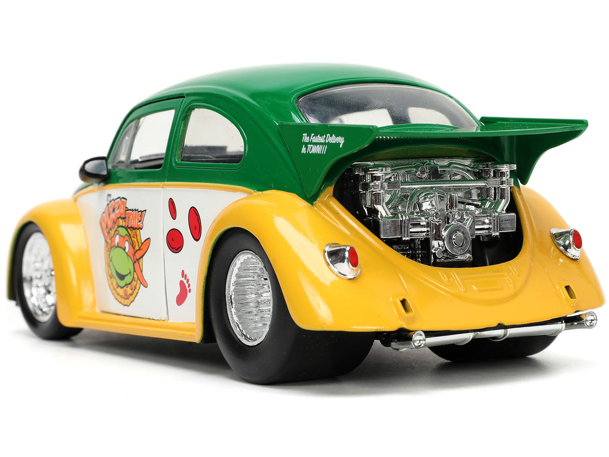 1959 Volkswagen Drag Beetle Green and Yellow and Michelangelo Diecast Figure "Teenage Mutant Ninja Turtles" "Hollywood Rides" Series 1/24 Diecast Model Car