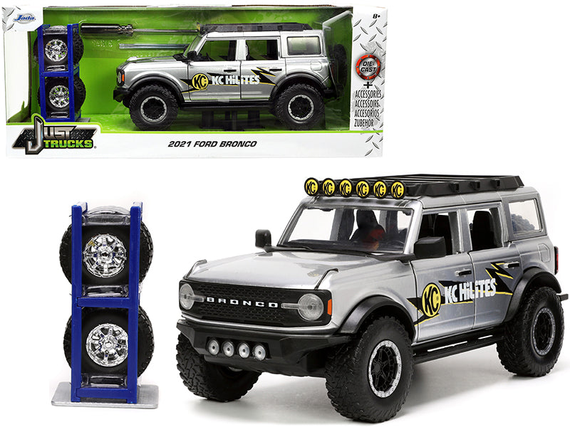 2021 Ford Bronco Gray Metallic "KC HiLiTES" with Extra Wheels "Just Trucks" Series 1/24 Diecast Model Car