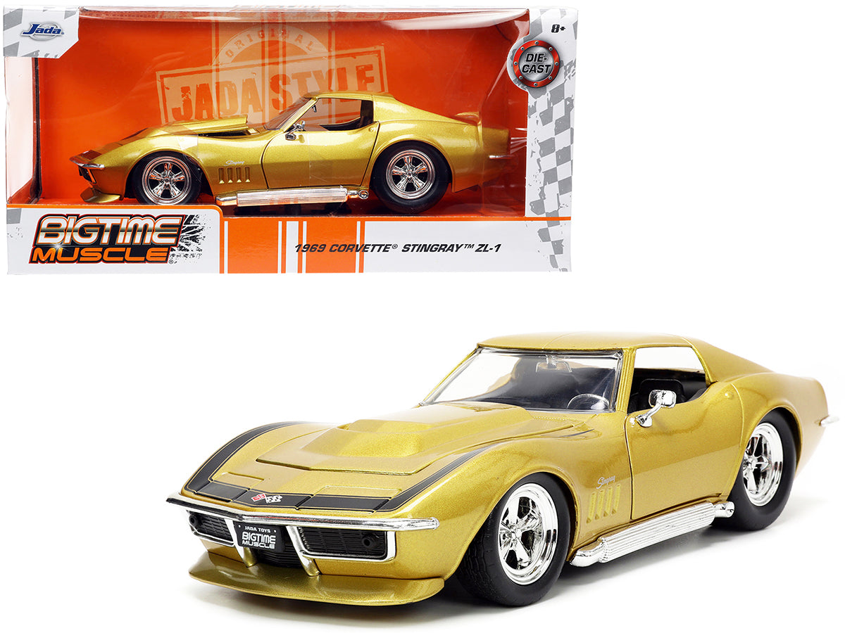 1969 Chevrolet Corvette Stingray ZL-1 Gold Metallic with Black Stripe "Bigtime Muscle" Series 1/24 Diecast Model Car