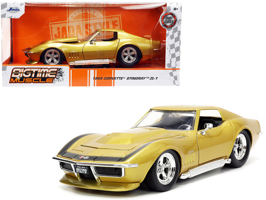 1969 Chevrolet Corvette Stingray ZL-1 Gold Metallic with Black Stripe "Bigtime Muscle" Series 1/24 Diecast Model Car